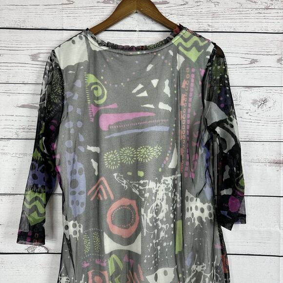 Parsley Sage Shirt Top Womens Large Multicolor Mesh Layered Geometric 80s Tunic - Picture 6 of 13